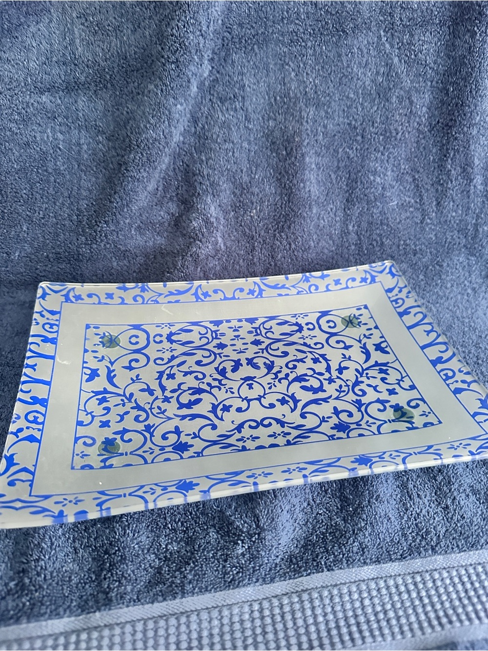 Blue & White Ceramic Vanity Tray - Classic Floral Design